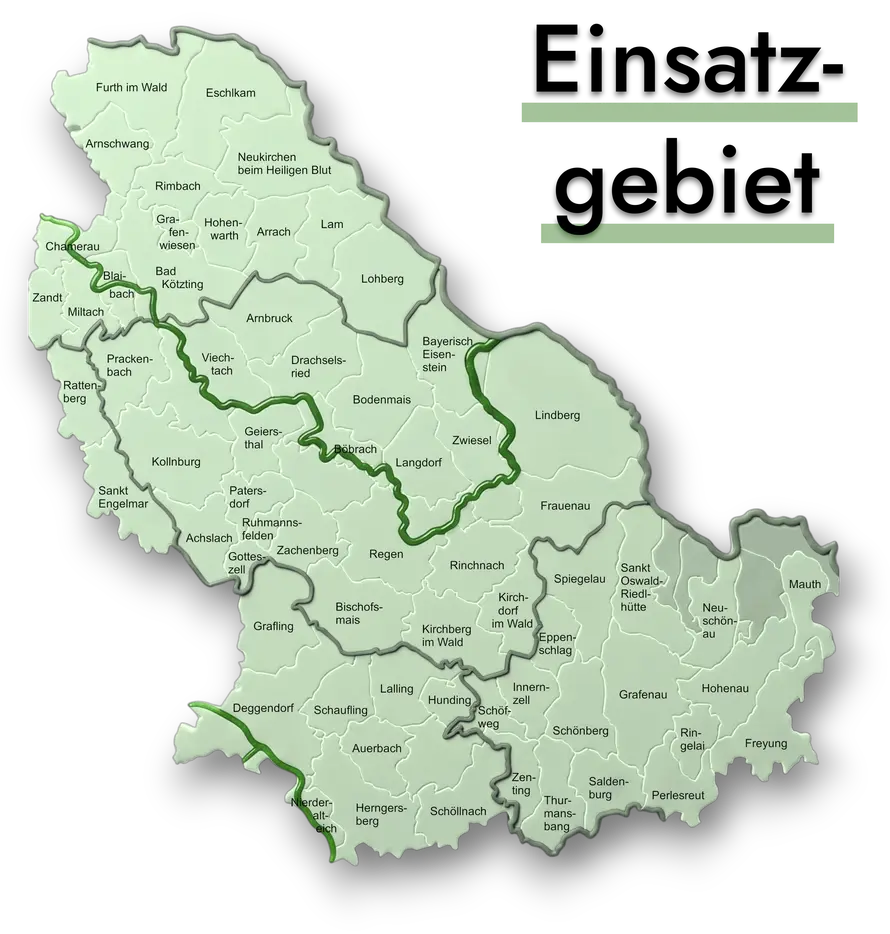 Karte des Einsatzgebiets im Bayerischen Wald